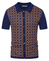 
              Men's Vintage 70s Polo Shirts Casual Short Sleeve Bowling Shirt Navy/Gold M
            