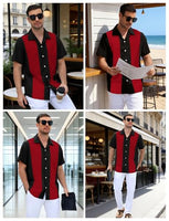 
              Men's Vintage Bowling Shirts 1950s Retro Short Sleeve Outfits Button Down Summer Cuban Beach Shirt Red
            