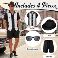 
              WILDPARTY Men's Matching Set, 1950s Retro Bowling Shirt and Shorts With Hat Glasses Vacation Beach Party Outfit Summer
            