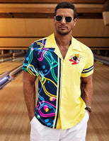 
              Hawaiian Bowling Shirts Men Retro Funny Sport Bowler Shirt Beach Summer Tee Tropical Vacation Button Down Short Sleeve Tops Yellow
            