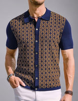 
              Men's Vintage 70s Polo Shirts Casual Short Sleeve Bowling Shirt Navy/Gold M
            