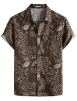 
              PARKLEES Men's 70s Hippie Vintage Hawaiian Shirt Brown Flower XL
            