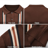 
              Mens Vintage Knit Shirts – 70s Short Sleeve Polo Shirts for Men – Retro Knit Button Down Shirt – Old Money Clothes Men Coffee Brown
            