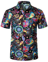 
              PARKLEES Men's Linen 70s Hippie Style Floral Print Shirt Short Sleeve Button Down Hawaiian Shirts Multicolor Large
            