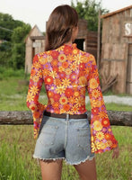 
              Women's Halloween Bell Sleeve Hippie 60s 70s Mock Neck Shirt Boho Party Retro Crop Top Renaissance S
            