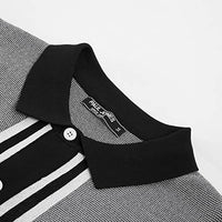 
              Men's Retro Polo Shirts Vintage Stripes Lapel Collar Knit Shirts Black S
            