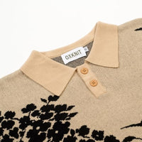 
              OXKNIT Men's Knit Short Sleeve Shirts 1960s Vintage Bird and Plant Pattern Khaki Cotton Polo Shirt with Quarter Button
            