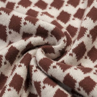
              OXKNIT Men's Knit Short Sleeve Shirt 1960s Retro Brown Pattern Knitted Polo Shirt Beige Cotton Polo with Quarter Button
            