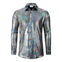 
              Pixiemain Mens 70s 60s Disco Shirt Metallic Party Costume Long Sleeve Button Down Shirts-A L
            