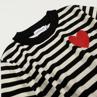 
              OXKnit Women's Knit Black Stripes Short Sleeve, 1960s Retro Heart Pattern Crewneck Casual T-Shirts
            