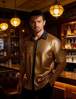 
              EFOWAY Men Sequin 70s Disco Shirt, Metallic Short Sleeve Button Down Shirts
            