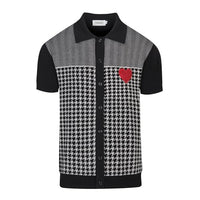 
              OXKNIT Men's Knit Short Sleeve Shirts Button Down Vintage Knitted Embroidery Heart Pattern Polo Shirt Black Polo
            