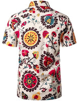 
              PARKLEES Men's Linen 70s Hippie Style Floral Print Shirt Short Sleeve Button Down Hawaiian Shirts Beige White Large
            