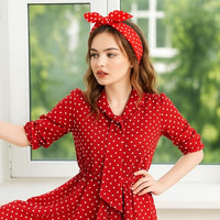 
              Hicarer 2 Pieces Polka Dot Headband Bandana Headband 50s Costume Hair Accessories Bows Wide Head Wrap for Women(Red, Black,Small Dots)
            