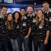 
              Retro Neon Bowling Hawaiian Shirt for Men 80s Style Strike Bowling Ball Shirt Tropical Aloha Button Down Summer Party Shirt
            