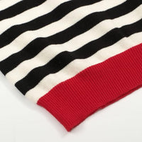 
              OXKnit Women's Knit Black Stripes Short Sleeve, 1960s Retro Heart Pattern Crewneck Casual T-Shirts
            