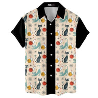 
              Retro Cat Bowling Vintage-Inspired 80s Hawaiian Shirts for Men 90s Hawaiian Shirts Short Sleeve Button Down Shirt
            