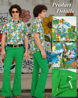 
              minkasic Mens 70's Disco Outfit Retro 70s Mens Hippie Costume for Adults 70's Theme Clothes for Parties Green XL
            