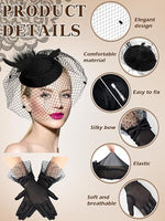 
              Geyoga 50s Fascinators Hat for Women 20s Feather Pillbox Hair Clip Funeral Tea Party first communion Headpiece and Lace Glove(Black)
            