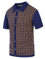 
              Men's Vintage 70s Polo Shirts Casual Short Sleeve Bowling Shirt Navy/Gold M
            