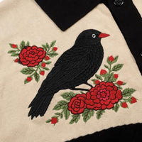 
              OXKNIT Men's Knit Short Sleeve Shirts Button Down Vintage Embroidery Bird and Flower Pattern Black Polo Shirt Knitwear
            
