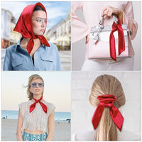 
              GHGMAO Women Silk Feeling Scarf, 23.6'' Square Red Satin Scarf Neck Head Bandana Handkerchief Hair Scarves for Daily Wear, Retro 1950s, Halloween Costume Accessory
            