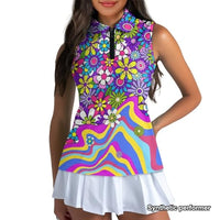 
              POLERO Women 70s Golf Shirts Sleeveless Half Zip Dry Fit Golf Tops Groovy Hippie Flower Tennis Shirts Retro Floral Athletic Tank Tops Size L
            