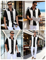
              Men's Vintage Bowling Shirts 1950s Retro Short Sleeve Outfits Button Down Summer Cuban Beach Shirt White
            