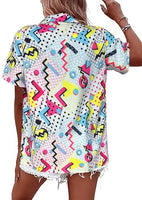 
              80s 90s Outfits for Women Hawaiian Retro Party Disco Neon Outfits Neon Short Sleeve Button Down Blouse Tops B White M
            