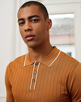 
              Kallspin Men's Vintage Knitted Polo Shirt Short Sleeve Solid Collared Golf Shirts with Button (Caramel Large
            
