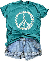 
              Peace Sign Love T-Shirt for Women Flower Graphic Shirt Hippie Short Sleeve 60s 70s Shirt Inspirational Tee Tops（Cyan,Medium）
            