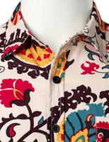 
              PARKLEES Men's Linen 70s Hippie Style Floral Print Shirt Short Sleeve Button Down Hawaiian Shirts Beige White Large
            