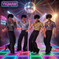 
              YIGMAW 70s Outfits for Men Disco Costume 7 Pcs - Mens 70s Outfit with Short Sleeve Shirt Bell Bottom Pants for 1970s Halloween Party (Gold, S)
            