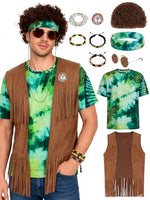 
              APHBPT 70s Outfits for Men - 10 Pcs Hippie Costume with Tie Dye Shirt, Fringe Vest & Accessories,60s/70s Retro Party Clothes (Green, 2XL)
            