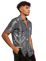 
              WDIRARA Men's 70s Sparkly Disco Top Crocodile Pattern Metallic Rave Shirt
            
