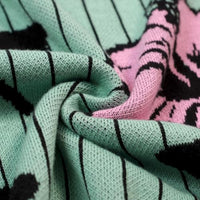 
              OXKNIT Men's Knit Short Sleeve Shirts Retro Pink Floral Pattern and Stripes Green Cotton Polo Shirt with Quarter Button
            