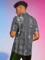 
              WDIRARA Men's 70s Sparkly Disco Top Crocodile Pattern Metallic Rave Shirt
            