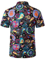 
              PARKLEES Men's Linen 70s Hippie Style Floral Print Shirt Short Sleeve Button Down Hawaiian Shirts Multicolor Large
            
