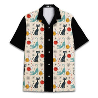 
              Retro Cat Bowling Vintage-Inspired 80s Hawaiian Shirts for Men 90s Hawaiian Shirts Short Sleeve Button Down Shirt
            