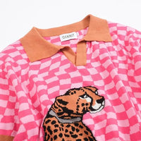 
              OXKNIT Men's Knitted Retro Poloshirt, 1960s Mod Style Vintage Plaid Shirt with Animal Pattern Rose Red
            