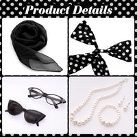 
              Fumwase 7PCS 1950s Costume Accessories for Women Cat Eye Glasses Hair Accessories Earring Bracelet Necklace Scarf for Halloween (Black)
            