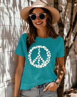 
              Peace Sign Love T-Shirt for Women Flower Graphic Shirt Hippie Short Sleeve 60s 70s Shirt Inspirational Tee Tops（Cyan,Medium）
            
