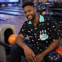 
              Retro Neon Bowling Hawaiian Shirt for Men 80s Style Strike Bowling Ball Shirt Tropical Aloha Button Down Summer Party Shirt
            