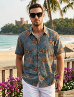 
              TIXMIE Mens Floral Hawaiian Shirt Short Sleeve Button Down Retro Shirts
            