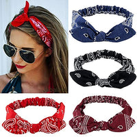 
              Carede 6 Pack Elastic Paisley Bandana Knot Headbands Rabbit Ear Bow Headband Turban Headwraps Hair Band for Women Girls
            