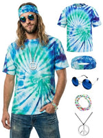 
              Wianja Hippie Costume for Men 60s 70s Hippie Outfits Tie Dye T-Shirt Wig Peace Necklace Accessories 5-piece
            