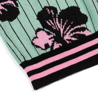 
              OXKNIT Men's Knit Short Sleeve Shirts Retro Pink Floral Pattern and Stripes Green Cotton Polo Shirt with Quarter Button
            