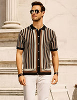 
              Old Men Striped Knit Polo Shirts Regular Fit 1970s Retro Shirt Casual Collared Italian Stylish Polos Short Sleeve Tops Black-Coffe
            