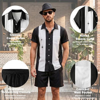 
              WILDPARTY Men's Matching Set, 1950s Retro Bowling Shirt and Shorts With Hat Glasses Vacation Beach Party Outfit Summer
            
