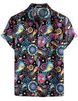 
              PARKLEES Men's Linen 70s Hippie Style Floral Print Shirt Short Sleeve Button Down Hawaiian Shirts Multicolor Large
            